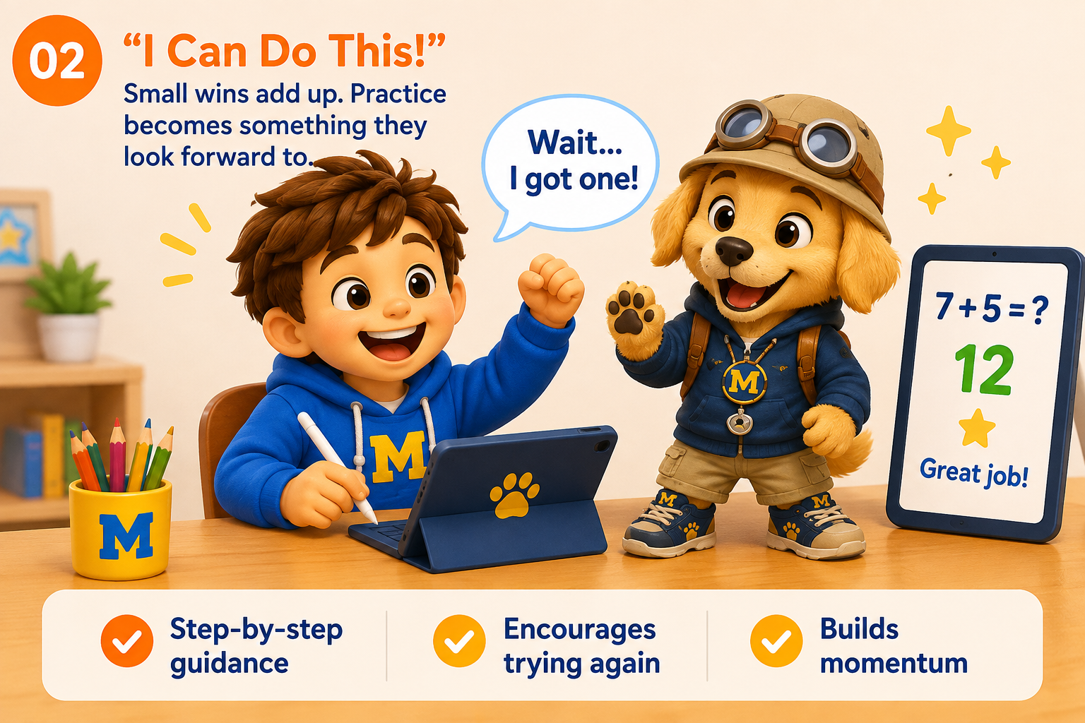 A child becoming more confident with encouragement from Max