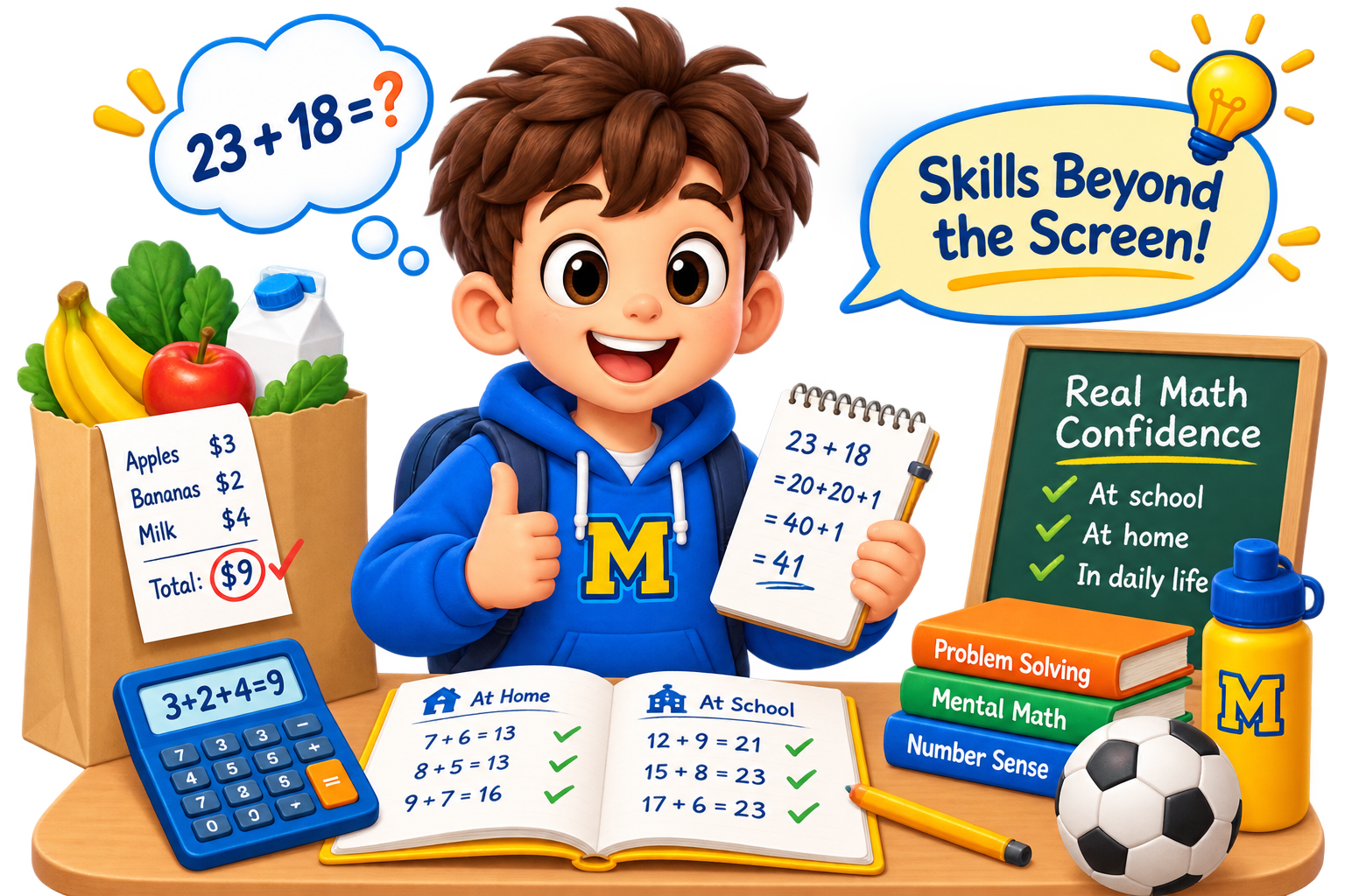 A child confidently using math skills beyond the screen